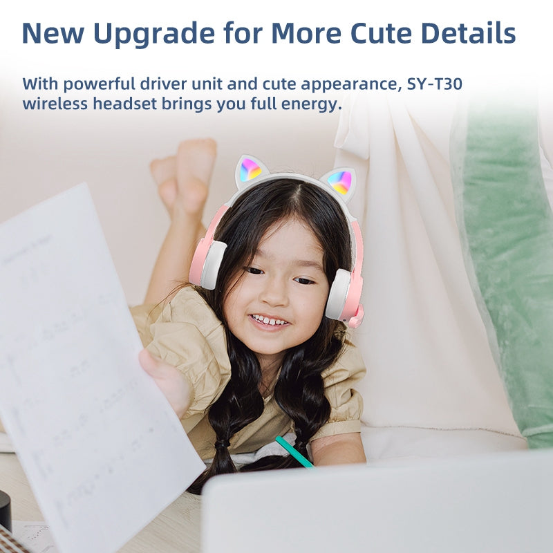 SY-T30 Cute Cat Ears Children Headset Lightweight Bluetooth 5.0 Headphone with RGB Light SY-T30 Cute Cat Ears Children Headset Lightweight Bluetooth 5.0 Headphone with RGB Light
